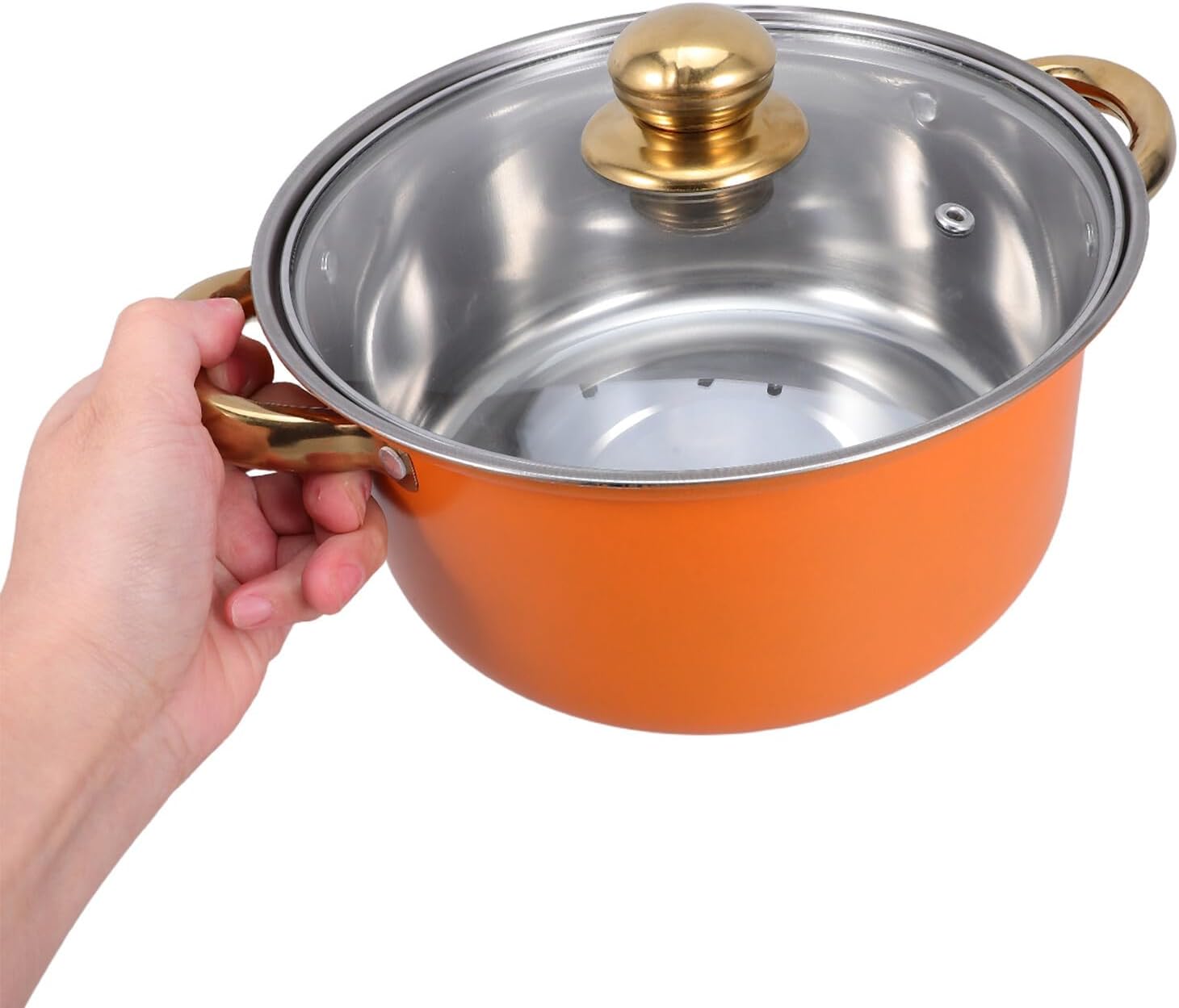 10pcs Stainless Steel Cookware Set with Stock Pot and Saucepan, Induction Compatible Kitchen Pot Set with Orange Handles, Glass Lids for Cooking Soup, Stew, and Pasta