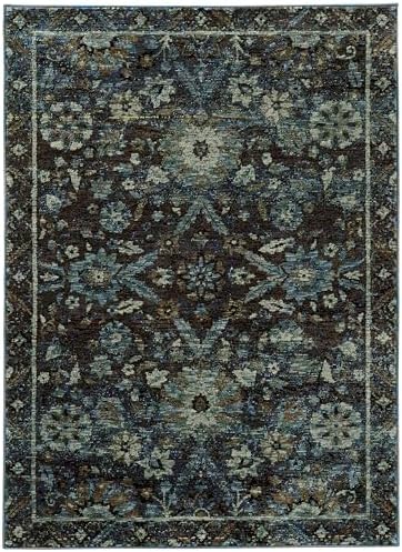 Oriental Weavers Andorra Area Rug - 7124A - 5'3" x 7'3" - in Navy/Blue - Vintage Inspired, Stain Resistant, Family and Pet Friendly, Bedroom, Office Rug