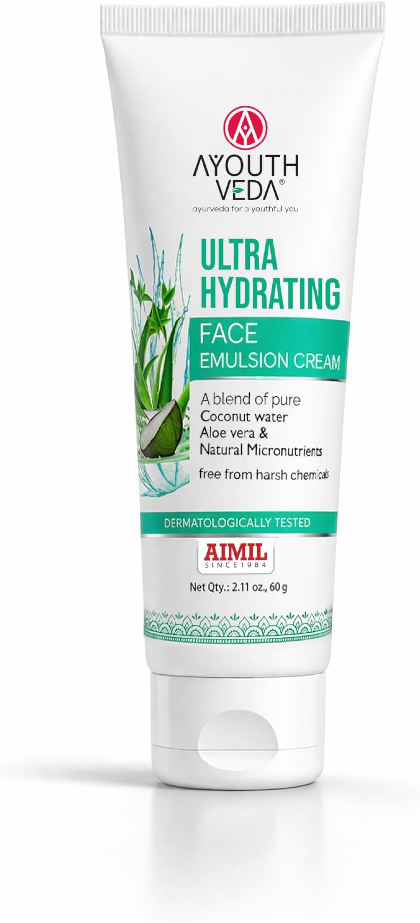 Ultra Hydrating Face Emulsion Cream | 24-Hour Hydrating Moisturizer | With Coconut Water, Aloe vera & Green Tea | Lightweight Quick Absorbing Formula | Helps Moisturize, Tone & Brighten Skin | For All Skin Types | 60g (Pack of 1)