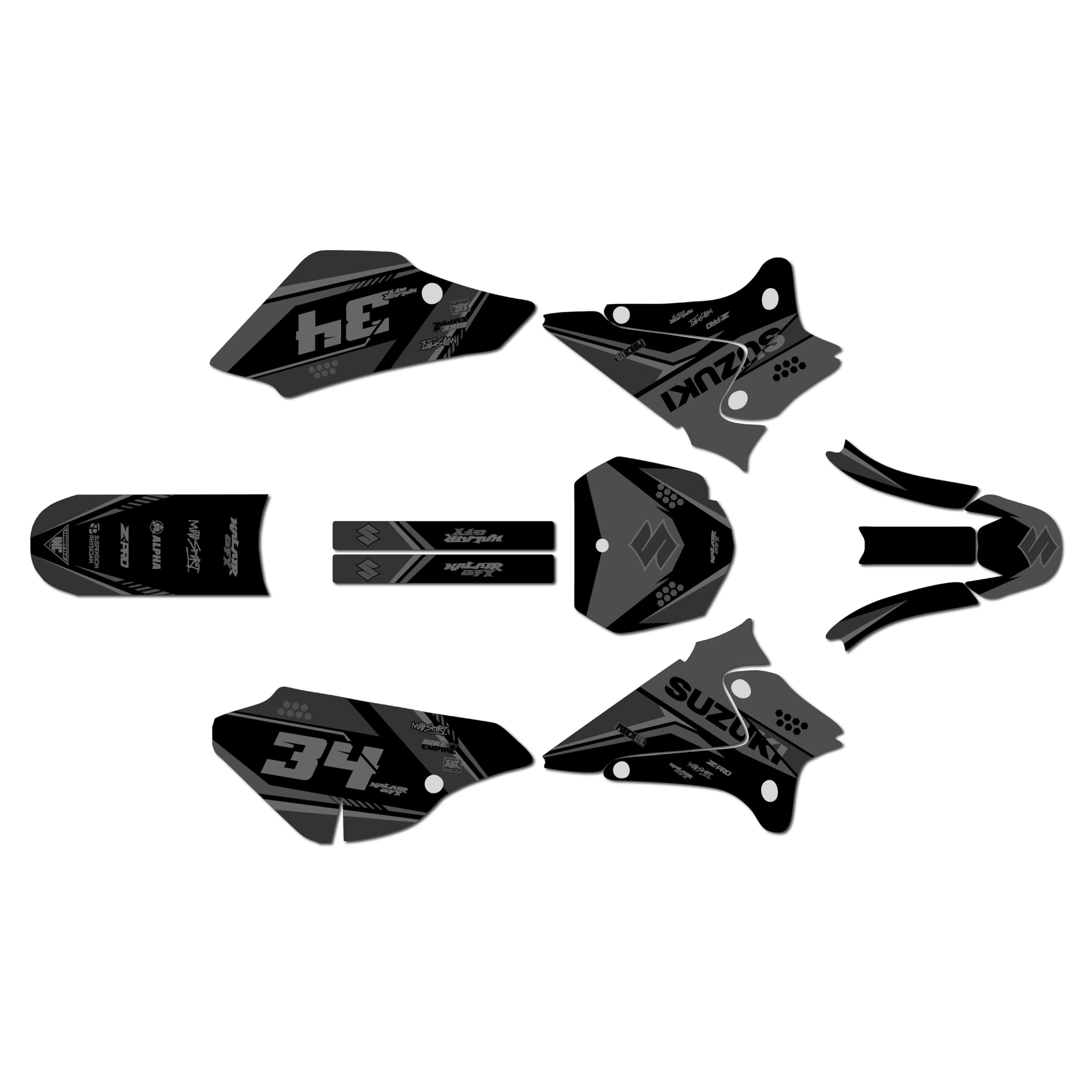 Kit de gráficos para Suzuki DRZ 125 (2001-2007) Icon Series Smoke 16 Mil - Kit de calcomanías gráficas personalizadas para motos de cross, sin plásticos