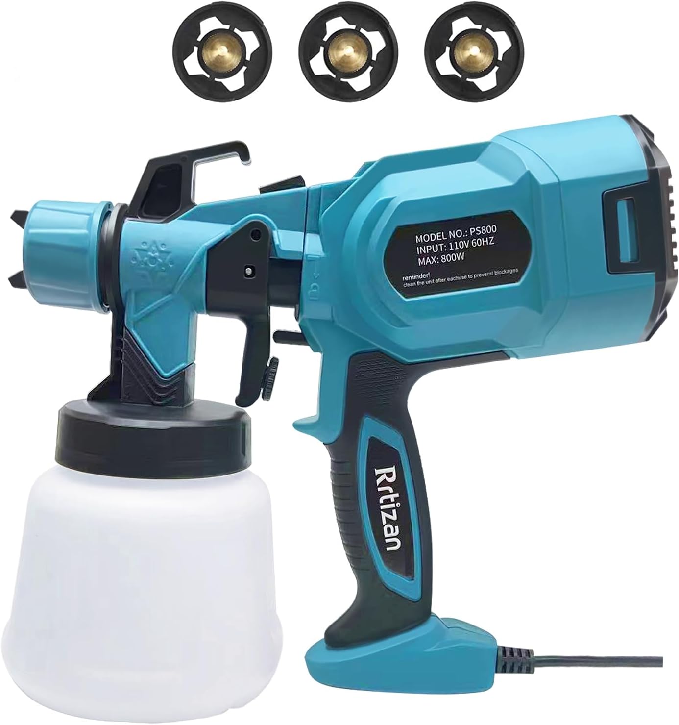 Rrtizan Paint Sprayer, 800W HVLP Paint Gun with3 Copper Nozzle Kits & 3 Patterns, Paint Sprayers for Home Interior and Exterior, Furniture, Fences, Walls, Decks, Garage Doors, Crafts Etc.PS800