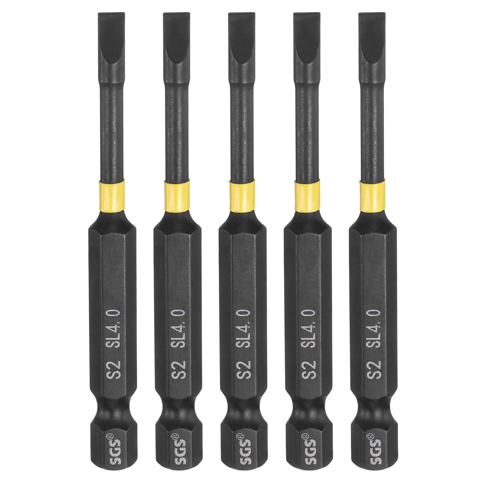 sourcing map 5pcs SL4 Slotted Impact Screwdriver Bits 4mm Slotted Tip 1/4" Hex Shank 70mm (2.8") Long Magnetic Flat Head Phosphated S2 Steel Screw Driver Drill Bits Electric Power Tool