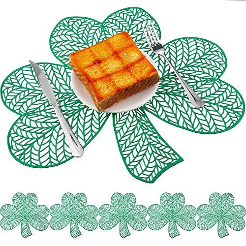 6 Pieces St. Patrick's Day Shamrock Placemat Green Pvc Table Place Mat Non Slip Heat Resistant St Patrick's Day Placemats For Dining Kitchen Table Home Decoration, 16.5 Inch #TOP30