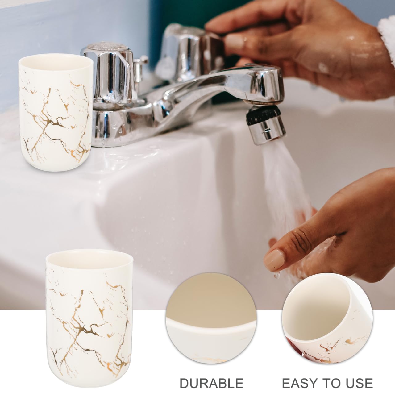Gobelet à Dents En Marbre Blanc - Porte-Brosse à Dents Céramique Pour Salle De Bain - Tasse De Rangement