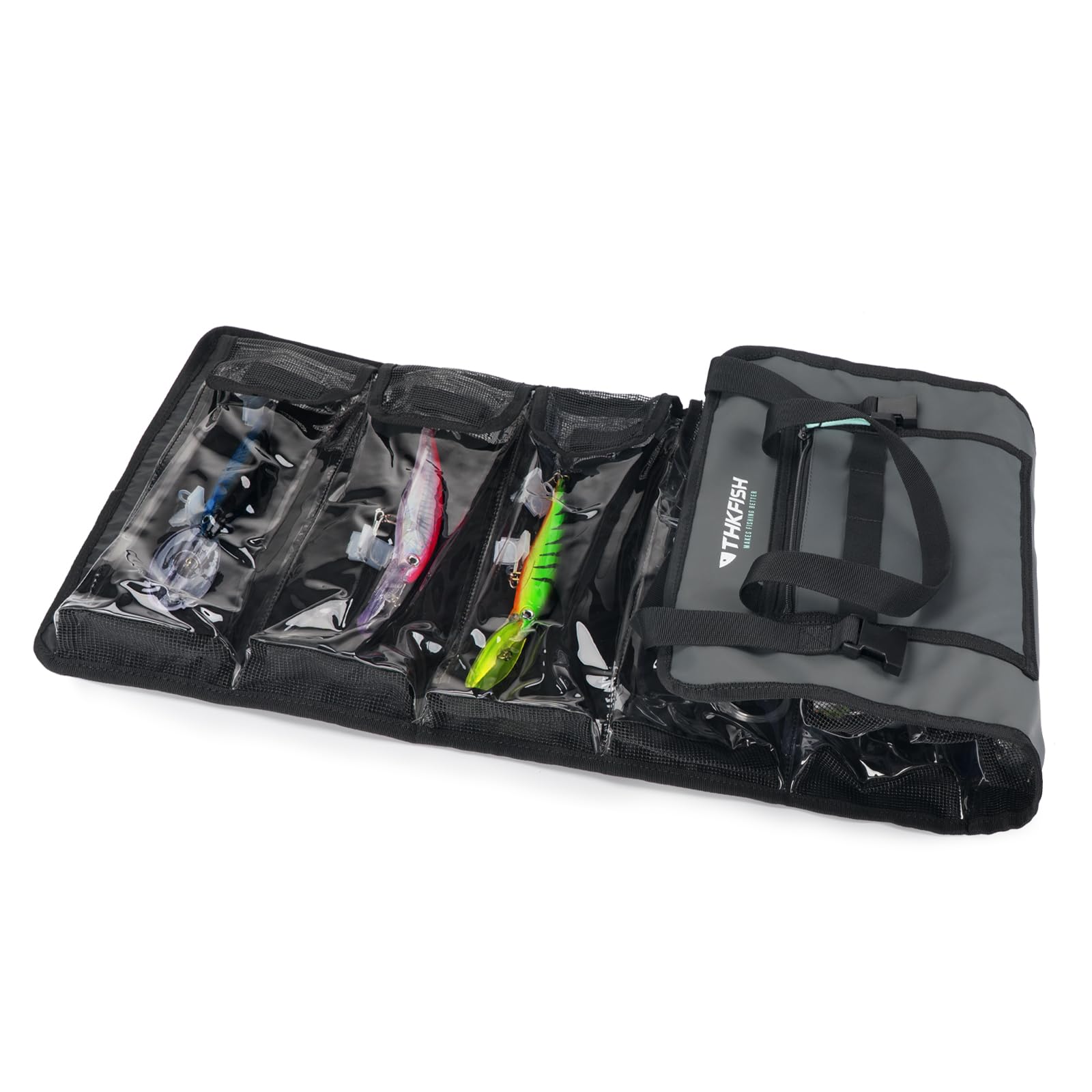 THKFISH Fishing Bolsa de señuelos, Bolsa para cucharillas de trucha, Bolsa de señuelos enrollable, Funda monedero para señuelos, Estuche para señuelos de trucha con wobbler, Bolsa de almacenamiento
