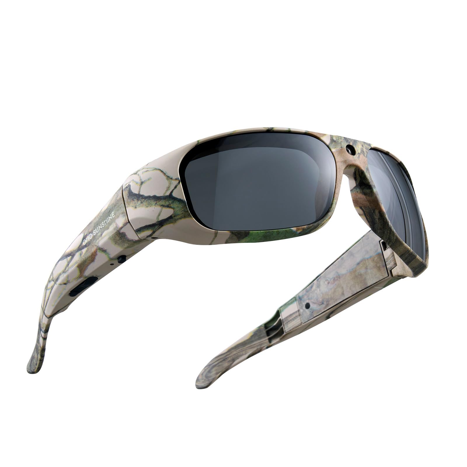 OhO Occhiali da fotocamera, 4K Pro 24M Risoluzione H.265 Smart Glasses con Memoria Integrata, Occhiali da sole UV400 in Camouflage per la caccia, Mimetico, 64 GB