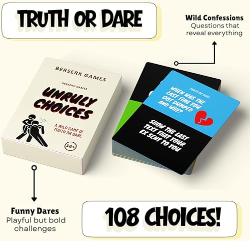 Miniatura 3 de Unruly Choices - Divertido juego de beber verdad o desafío para adultos | Juego de cartas de fiesta salvaje para noches de juegos, universidad,