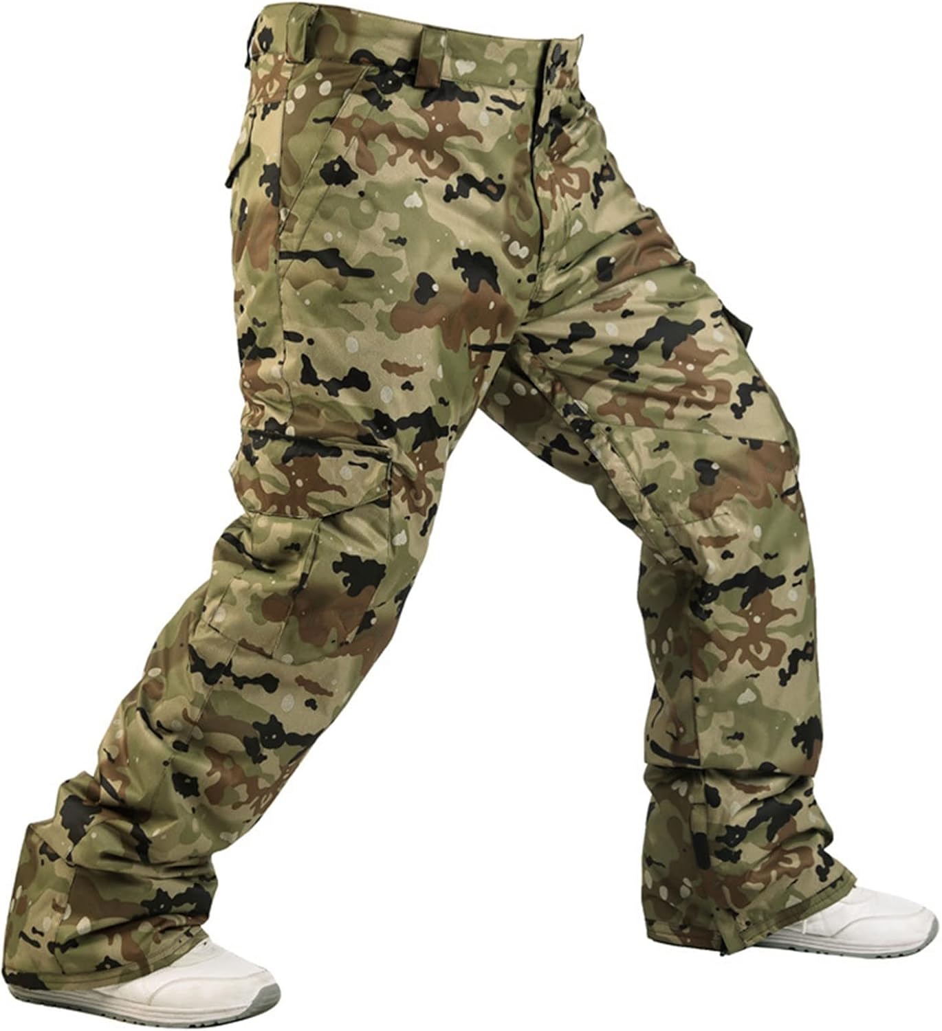 Winter Mens Camouflage Waterproof Snowboard Pants, High-Waist Outdoor Windproof Thicker Snow Skiing Trousers, Best for Winter Sports (Color : Black, Size : Medium)