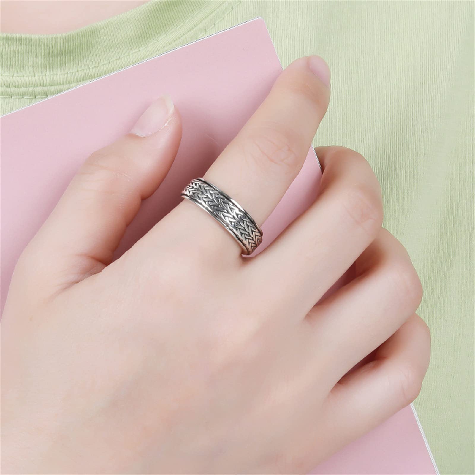 Ringschmuck, S925 Silber Celtic Knot Ring für Männer und Frauen, Gothic Vintage Drehgeweispel geflochtene Knotenring, Silber, 10