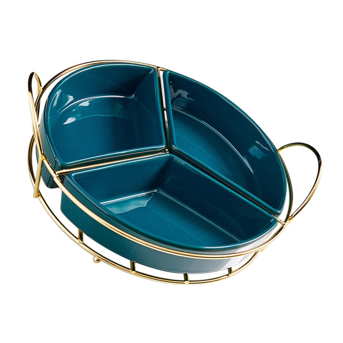 DOITOOL Plateau à Trois Compartiments en Céramique et Fer, Vert | Grand Format, avec Rack, Design Simple et Généreux, pour Rassemblements et Mariages