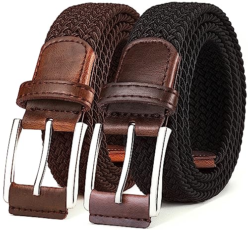 Image of BULLIANT Belt for Men 2Pack,Mens Gift Stretch Braided Web Belt Elastic for Casual Golf Jeans,1 3 /8 inch