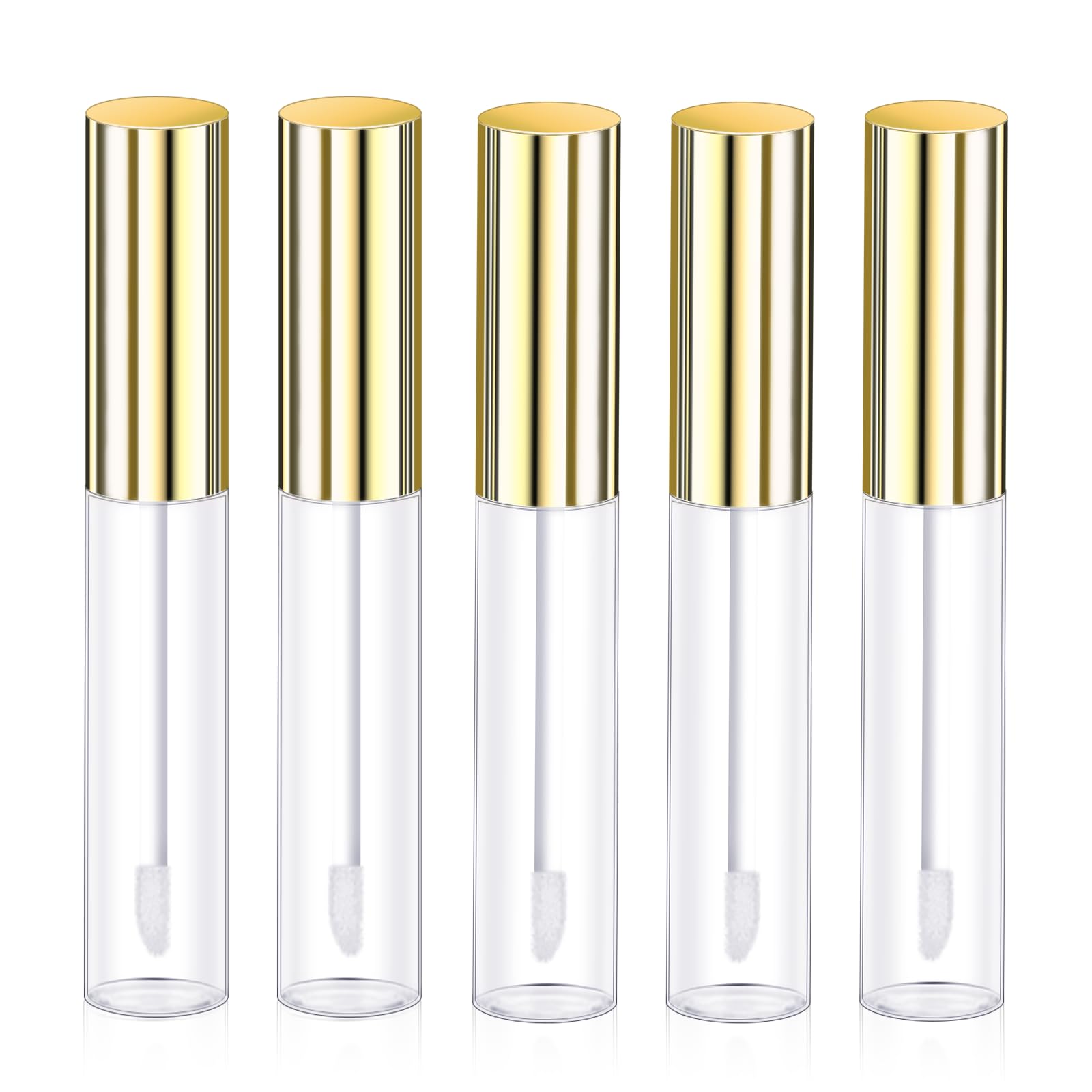 5PCS Empty Lip Gloss Tubes, 10ml Refillable Cosmetic Containers Bottles Lip Balm Bottles with Wand Concealer for Lipstick Samples, Lip Balms(Gold tube cap)