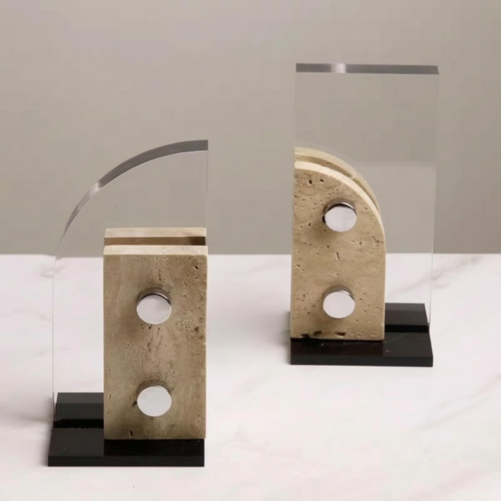 predolo Reggilibri con Effetto Travertino Elegante Fermalibri in Acrilico Stabile Oggettistica per Mensola, Scrivania