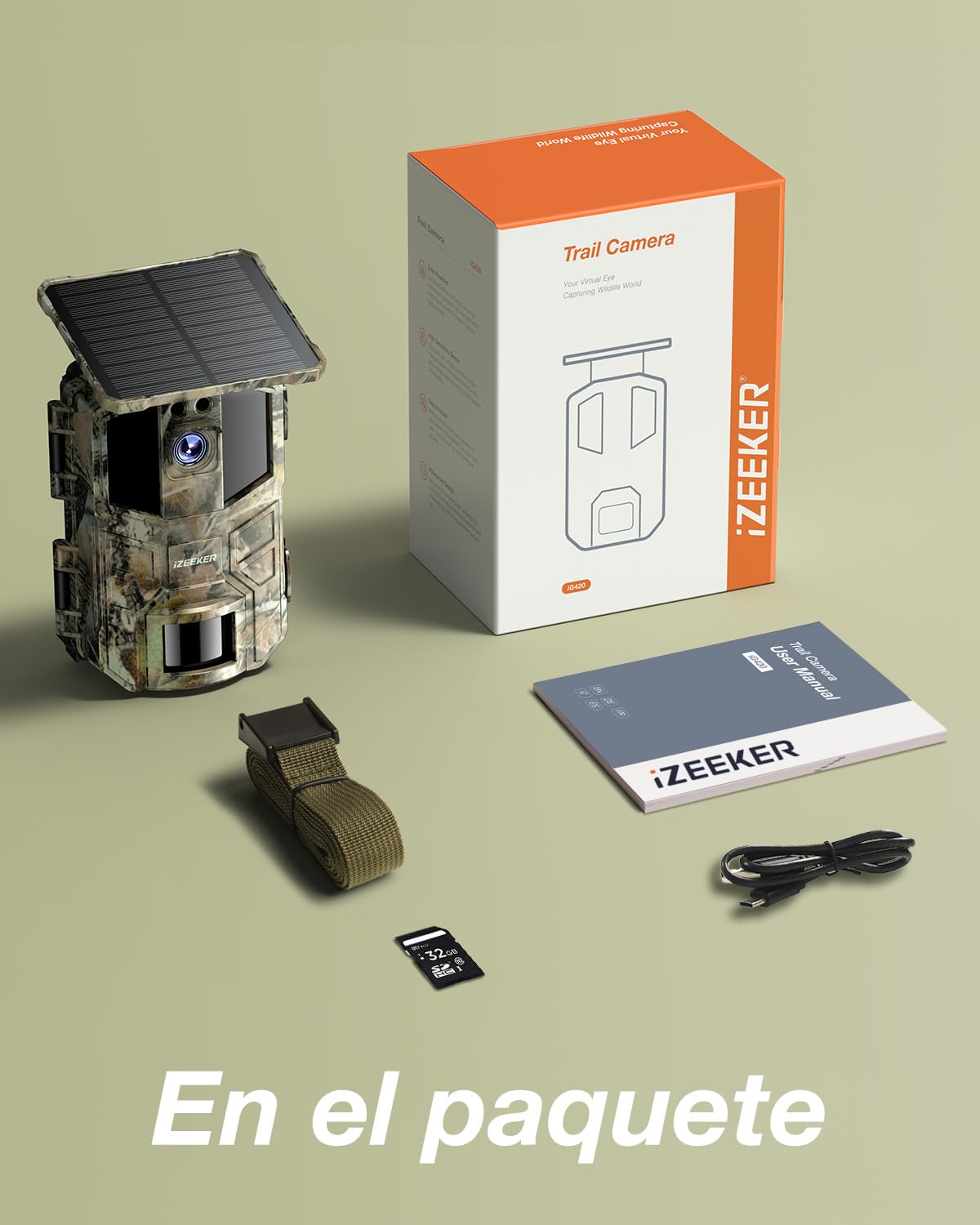 iZEEKER Cámara de Caza Solar 4K 48MP, con Visión Nocturna, Impermeable IP66, 0.1s Tiempo de Activación, Batería de Litio de Gran Capacidad Integrada, Observación de Animales, con Tarjeta SD de 32GB