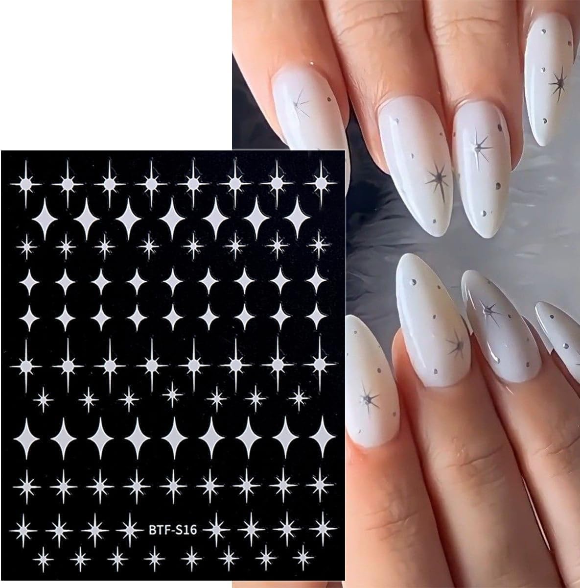 12 Sheets Star Nail Art Stickers 3D Self Adhesive Gold White Black Star Design Nail Art Decal Accessories for Women Acrylic Manicure DIY Decoration image 4