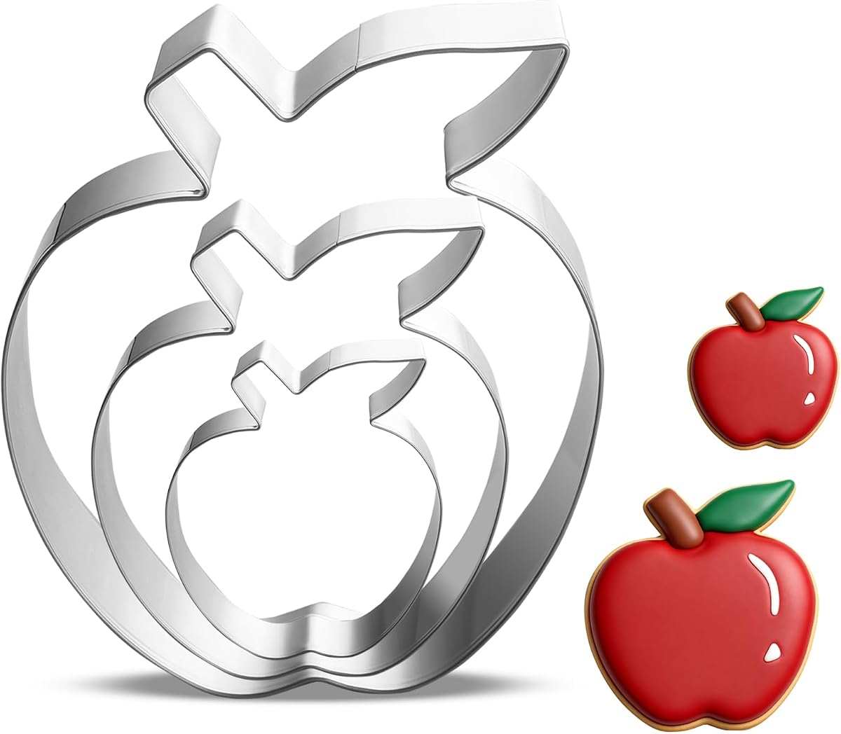 3 Piece Apple Cookie Cutter Set - 3.5", 2.7", 2" Fruit Cutters Shapes | Stainless Steel Biscake Cutter for Fall Thanksgiving, Dishwasher-safe