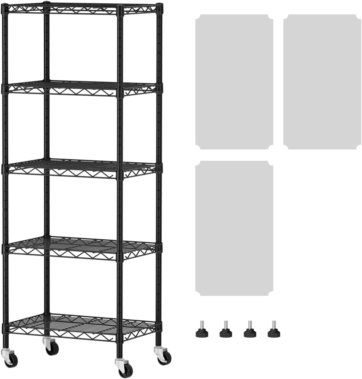 SINGAYE 5 Small Shelf Storage Wire Shelves Closet Bathroom Organizers Metal Pantry Kitchen Garage Shelving Unit Laundry Room Organization Home Narrow Rack Net Basket with Wheels Black