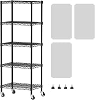 Vista 13 de SINGAYE Estante de almacenamiento ajustable de 4 niveles con ruedas, estantería resistente, estantes de alambre para garaje, oficina, despensa