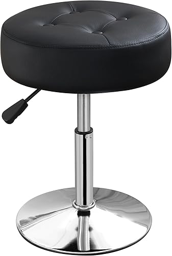 Taburete Otomano Giratorio Silla para Sala de Maquillaje Taburete para Silla de Tocador Altura Ajustable Cuero Sintético Negro