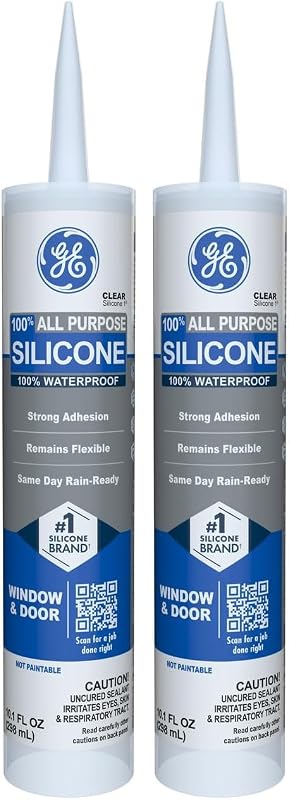 GE Silicone Caulk, 100% Waterproof, Clear | Pack of 2 | 10 oz Cartridge | Stronger Adhesion | Freeze & Sun Proof