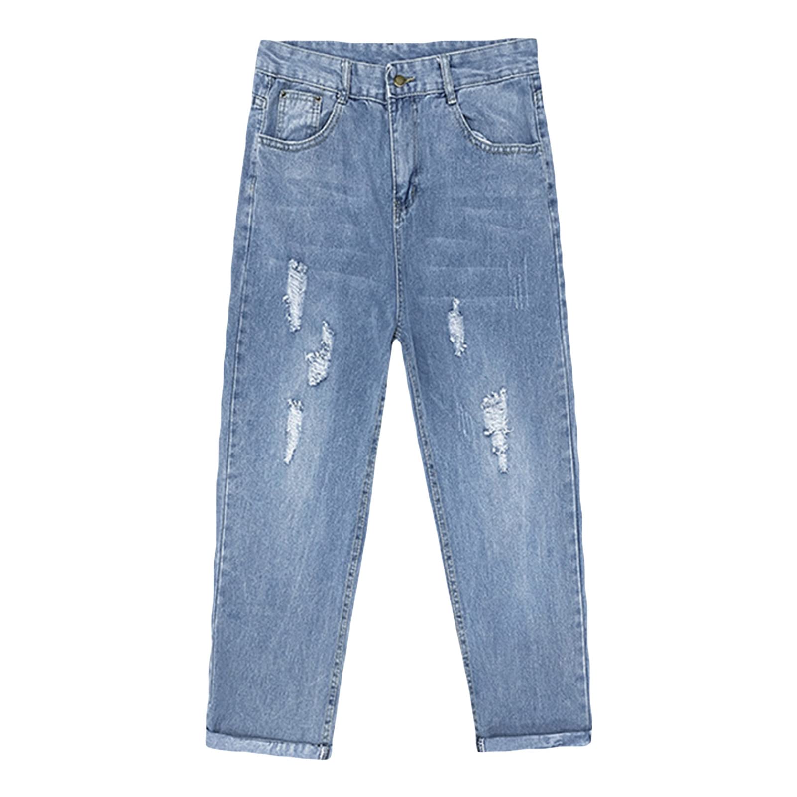 Maiyifu-GJ Ripped Distressed Jeans for Men Slim Fit Straight Leg Crop Denim Pants Destroyed Regular Fit Casual Jean Trousers (Blue,X-Large)