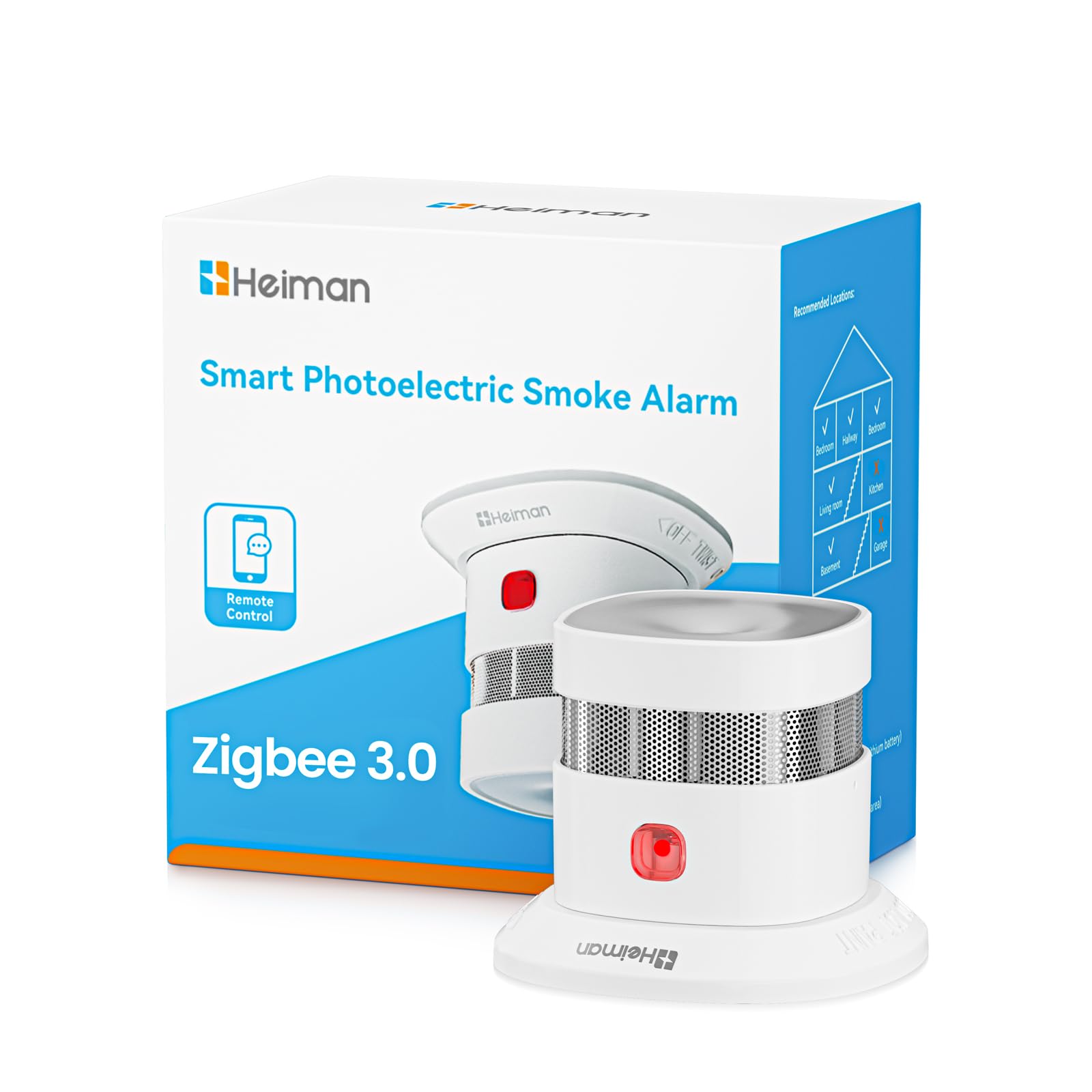 Heiman Smart Smoke Alarms for Home, HS1SA-E Plus Fire Alarm Battery Operated Requires Zigbee 3.0 Hub, Smoke Detector with DBI-Certified, Supports ZHA & Z2M for Home Assistant (HS1SA-E Plus (1 Pack))