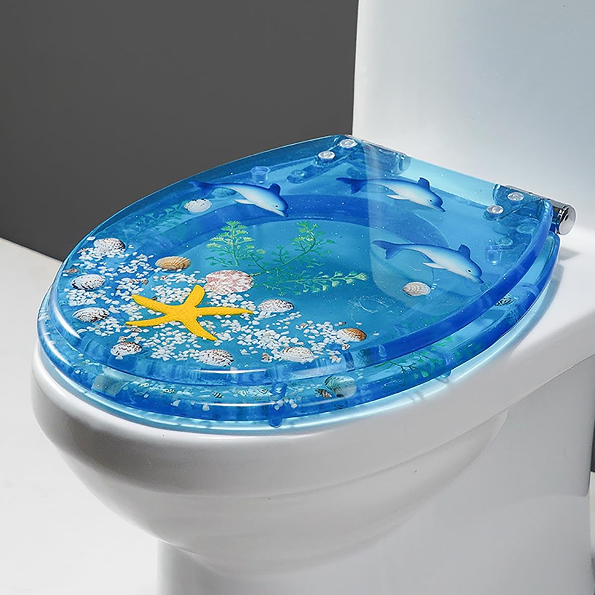Ldhsjh B Elongated Resin Toilet Seat 16.5, Ocean Series Decorative, No Slam Quiet Slow Close, Non-Slip Umpers, Quick Release For Easy Cleaning, Ocean, Slam, Resin, Seat, Elongated, Series, Toilet