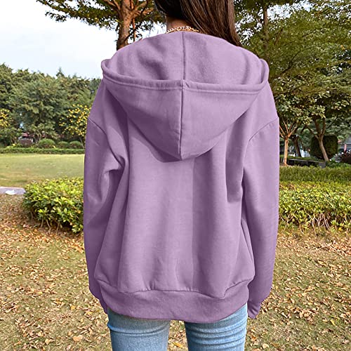 Womens Coats And Jackets, Ladies Denim Jacket Faux Fur Lined Jacket Women's Casual Solid Color Pocket Sweater Hooded Jacket Windproof Fleece Jacket Zip Up T Shirt Jacket Long Length(Purple,X-Large) #TOP4