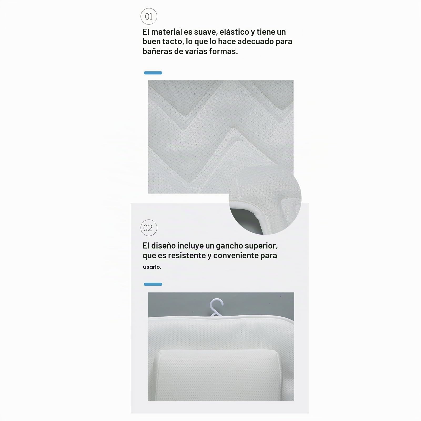 Almohada de Baño de Poliéster de Cuerpo Completo, Cojín para Colchón con Malla Transpirable 5D, 13 Ventosas Antideslizantes para Bañera