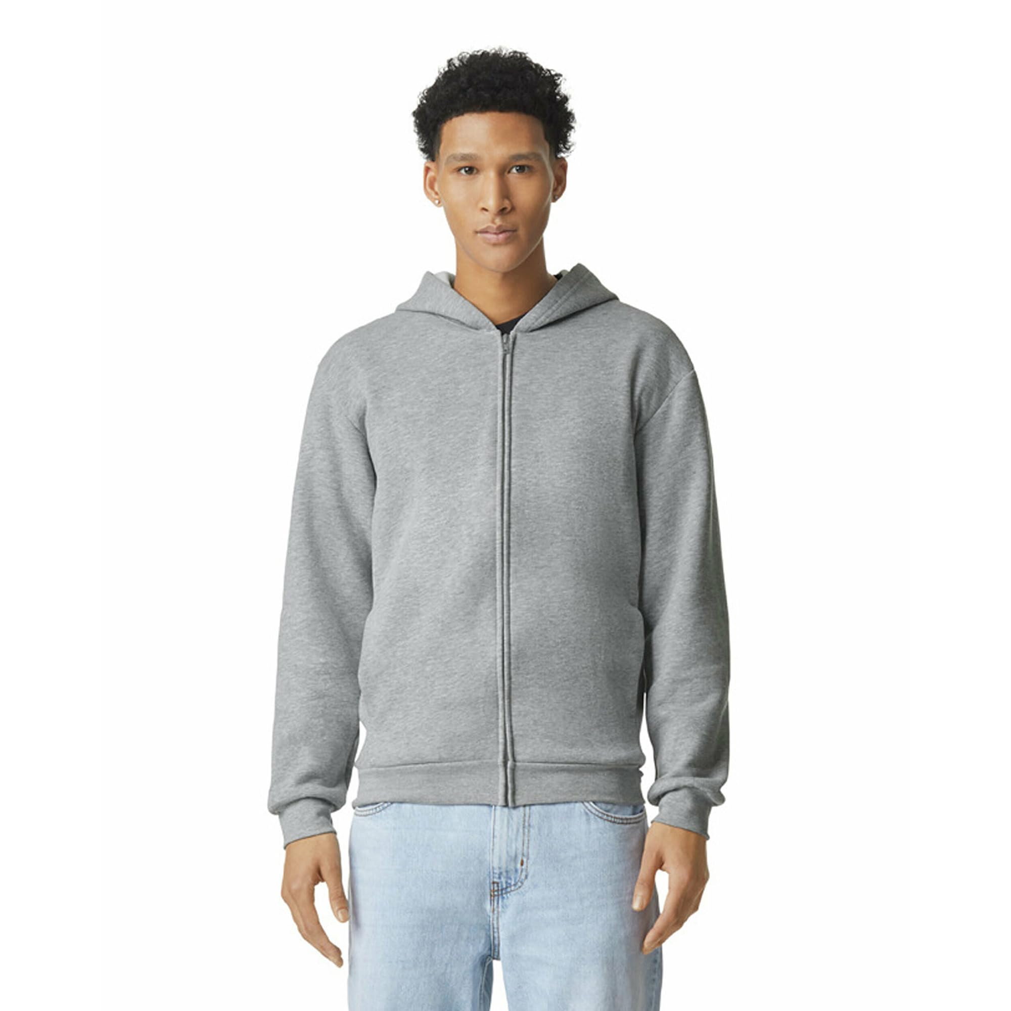 American Apparel Unisex ReFlex Fleece Full Zip Hoodie Sweatshirt, GRF497AA, Heather Grey, L