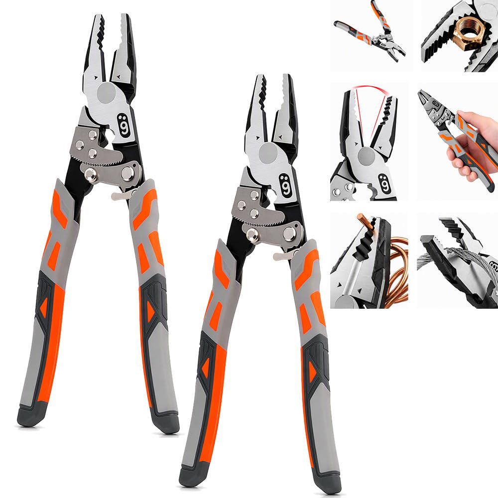 9'' Grip Pliers with Ratchet Self-Locking Wire Cutter | Heavy-Duty Serrated Jaws Cut Cable and Bend Metal, Ergonomic Non-Slip Handle, Workshop Tool