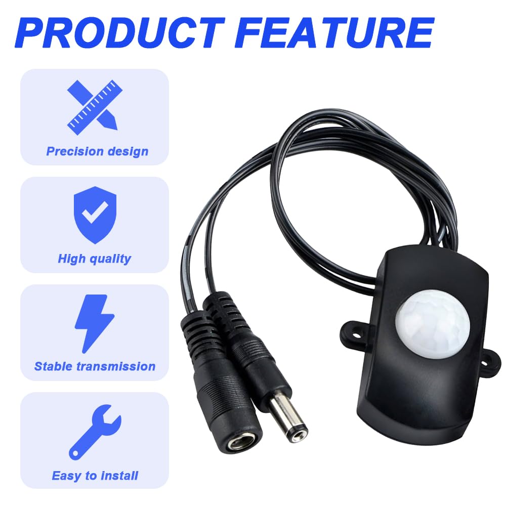 Xiatiaosann DC 12V bis 30V 3A Mini-Pir-Bewegungsmelder-Schalter, Infrarot-aktivierter LED-Schalter-Controller LED-Bewegungsmelder-Schalter mit DC-Klemmenanschluss, Schraubendreher(2pcs)