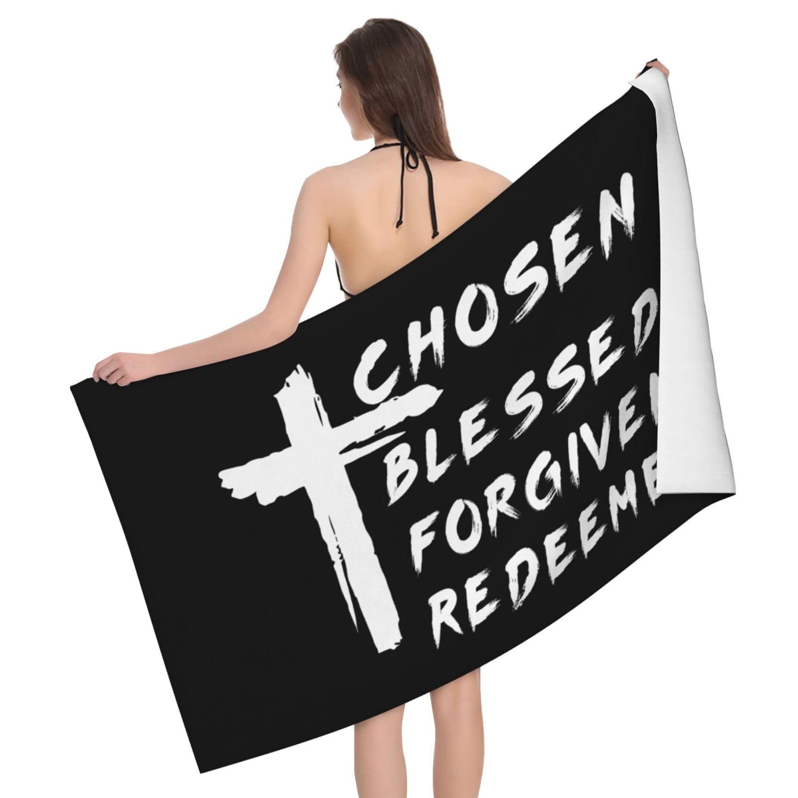 HLBSDM Microfiber Chosen Blessed Forgiven Redeemed Beach Towel Quick Dry Soft Sand Free Beach Towels for Pool Swim Beach Lightweight Thin Towels
