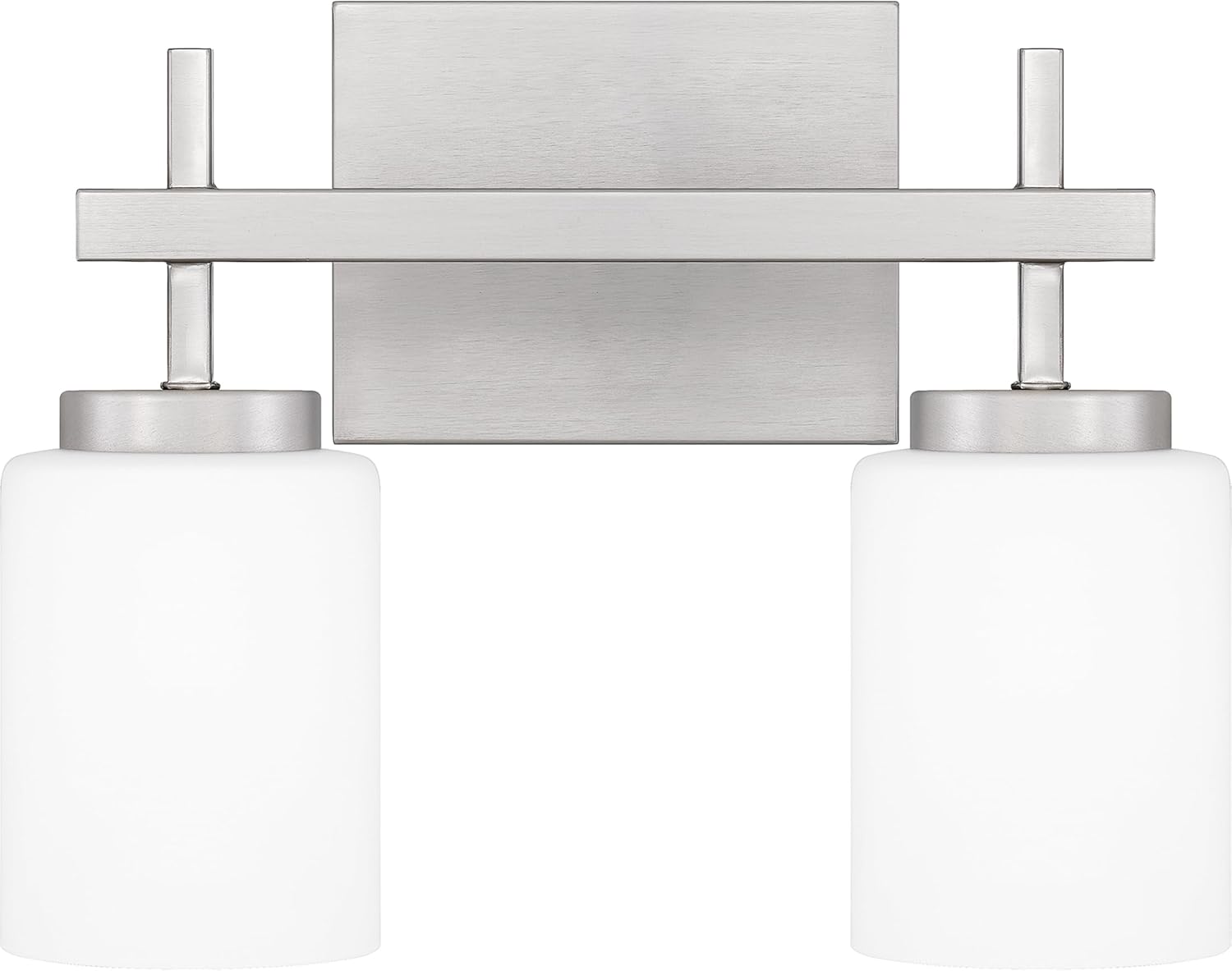 Quoizel Wilburn Modern LED Bath Vanity Lights, 13 Inch 2-Light Brushed Nickel Bathroom Lighting Fixtures Over Mirror, Opal-Etched Glass, 15W LED Wall Mount Light for Bathroom, Kitchen or Hallway