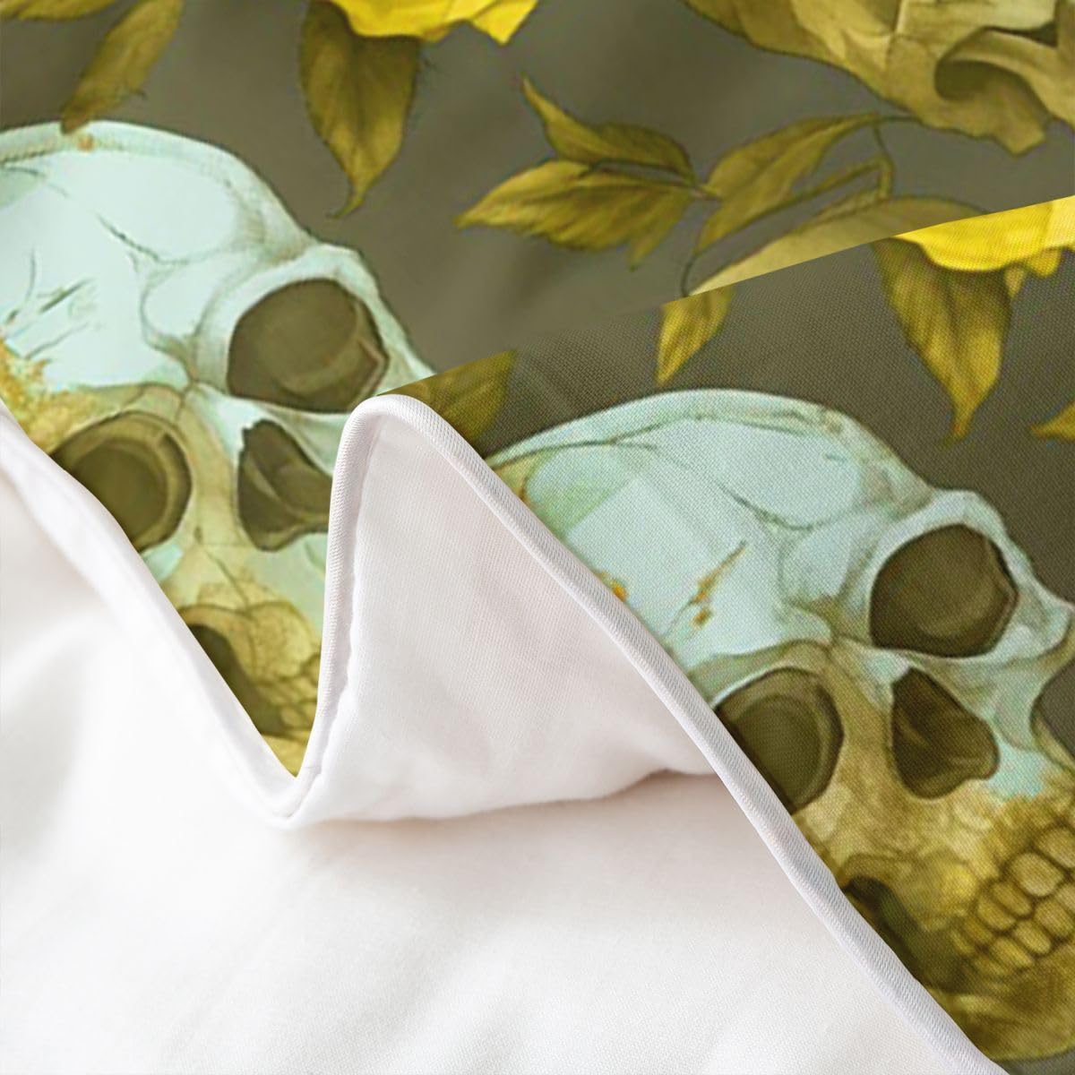 Homewish Halloween Schädel Baumwoll Bettwäsche 155x220 | Gelbe Rosenblume Deckenbezug für Teenies Erwachsene Gotisches Skelett Bettbezug Zucker Schädel Bettset 2 Teilig