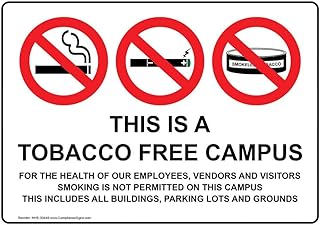 ComplianceSigns.com This is A Tobacco Free Campus Label Decal with Symbol, 5x3.5 in. 4-Pack Vinyl for No Smoking, Made in USA