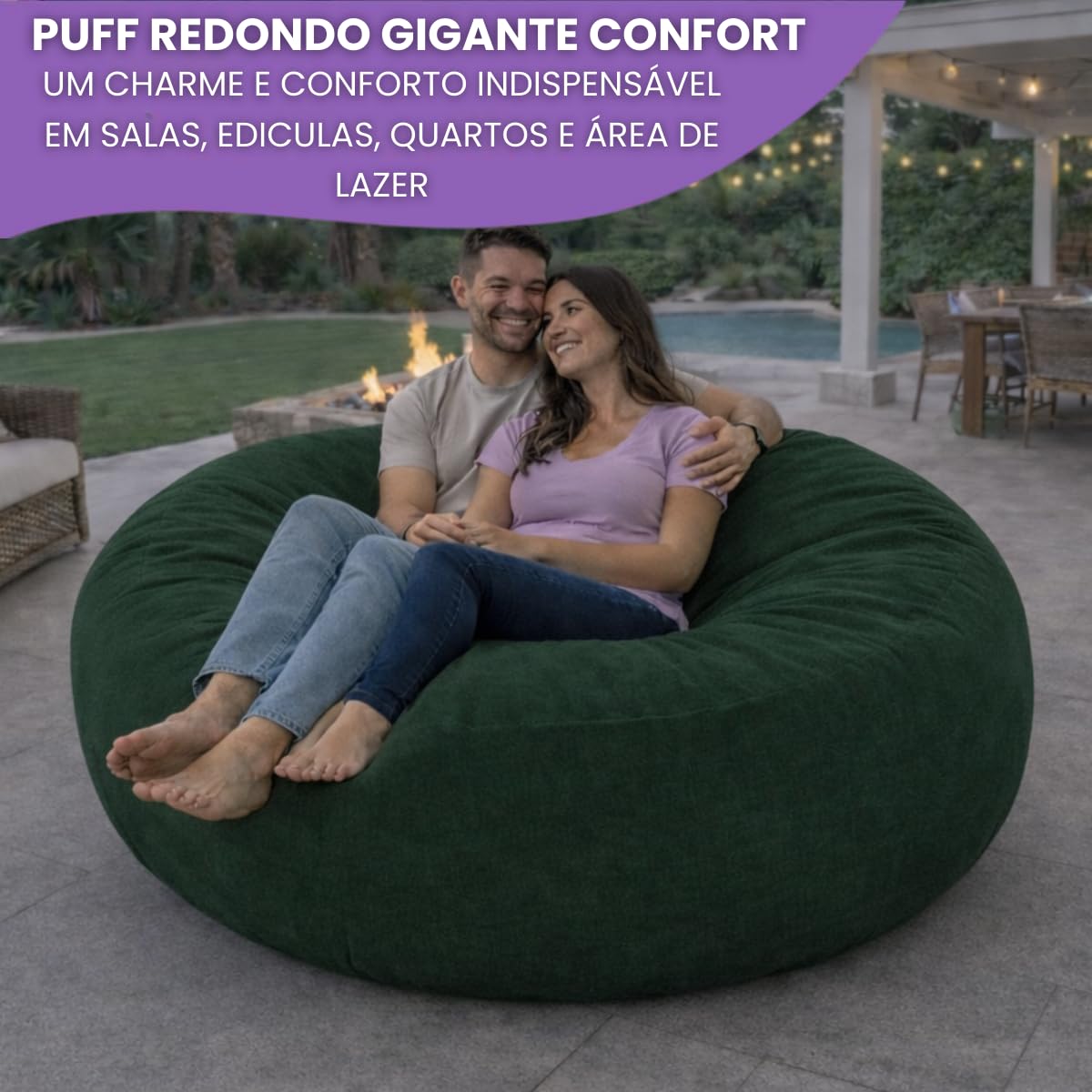 Puff Gigante Redondo140x40cm Casal Tecido Suede toque Aconchegante
