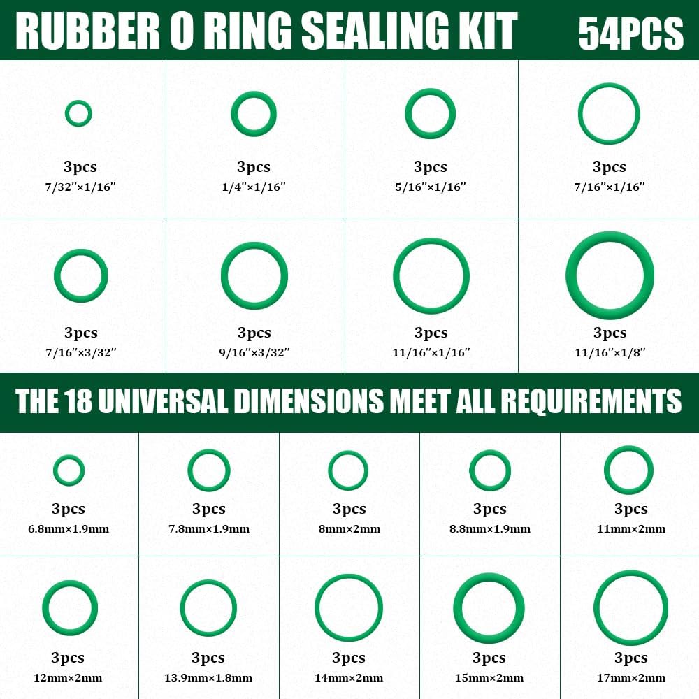 139PCS AC O Ring Kit, O Ring Assortment Kit, Automotive Replacement Air Conditioning Compressors Port Sealing Washers, Car A/C Repair Multi-Functional Seal Assortment Set Universal for Car
