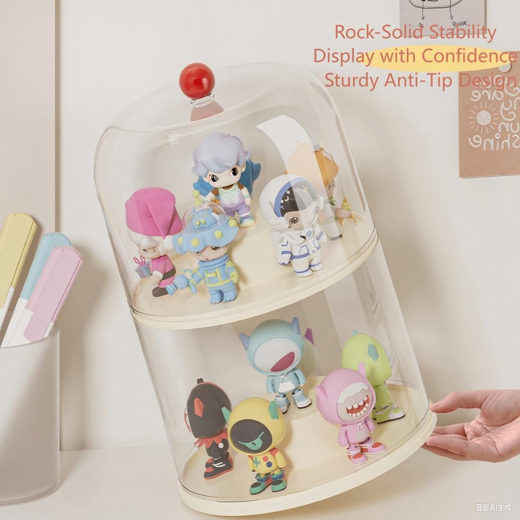Rotating Display Case - 360° Clear Acrylic Display Case with Cover Lid,3 Tiers Stackable Figurine Display Shelf,Display Blind Box for Collectibles,Doll,Figures