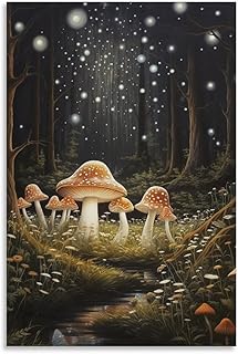 ZZLLZ Mushroom Spores at Night - Dark Cottagecore Print Canvas Art Poster And Wall Art Picture Print Modern Family Bedroom Decor Posters 16x24inch(40x60cm)
