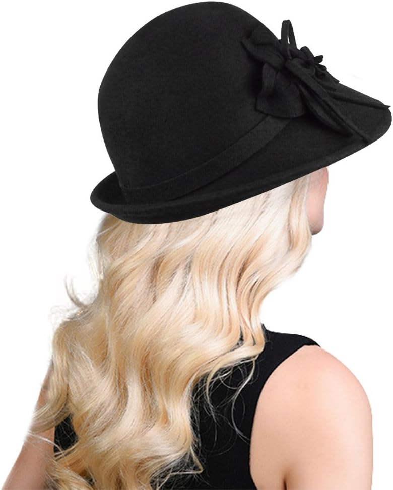 Bellady Women's Elegant Flower Wool Cloche Bucket Bowler Hat