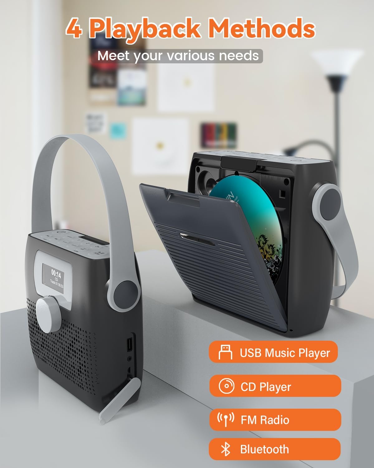 MONODEAL CD Player showing four playback methods