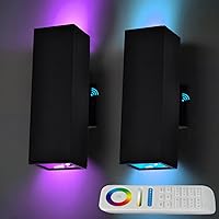 Vista 1 de Luces de pared para exteriores, luces LED RGB del anochecer al amanecer, IP56 de aluminio negro antioxidante, impermeable, montaje de pared