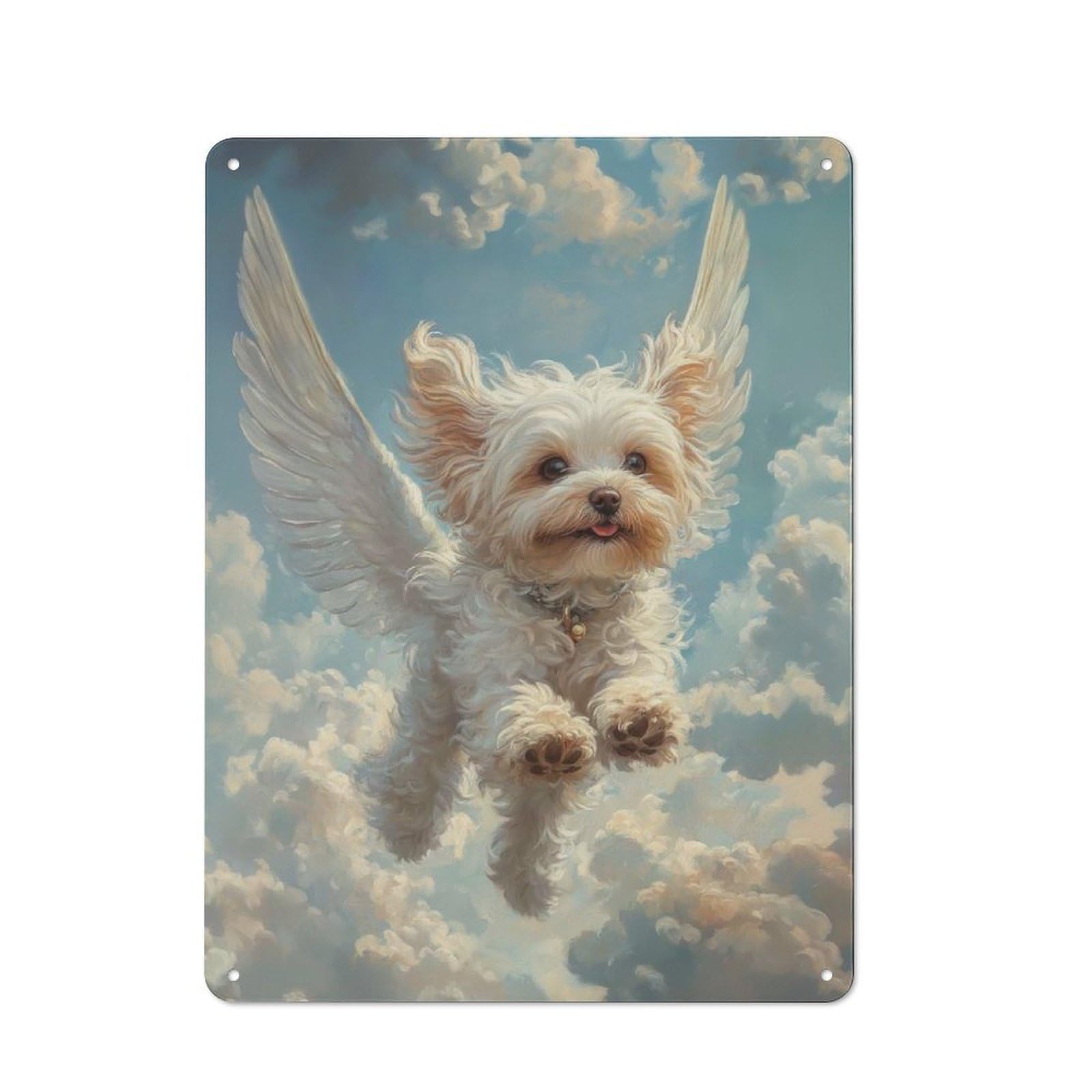 Junmoney Maltese Dog With Angel Wings Pet Sympathy Gi Metal Plaque 40X30cm With Ft Dog With Wings For Garage Wall, Retro Decor, For Garage Decor Collectors Refreshing A Room In Autumn