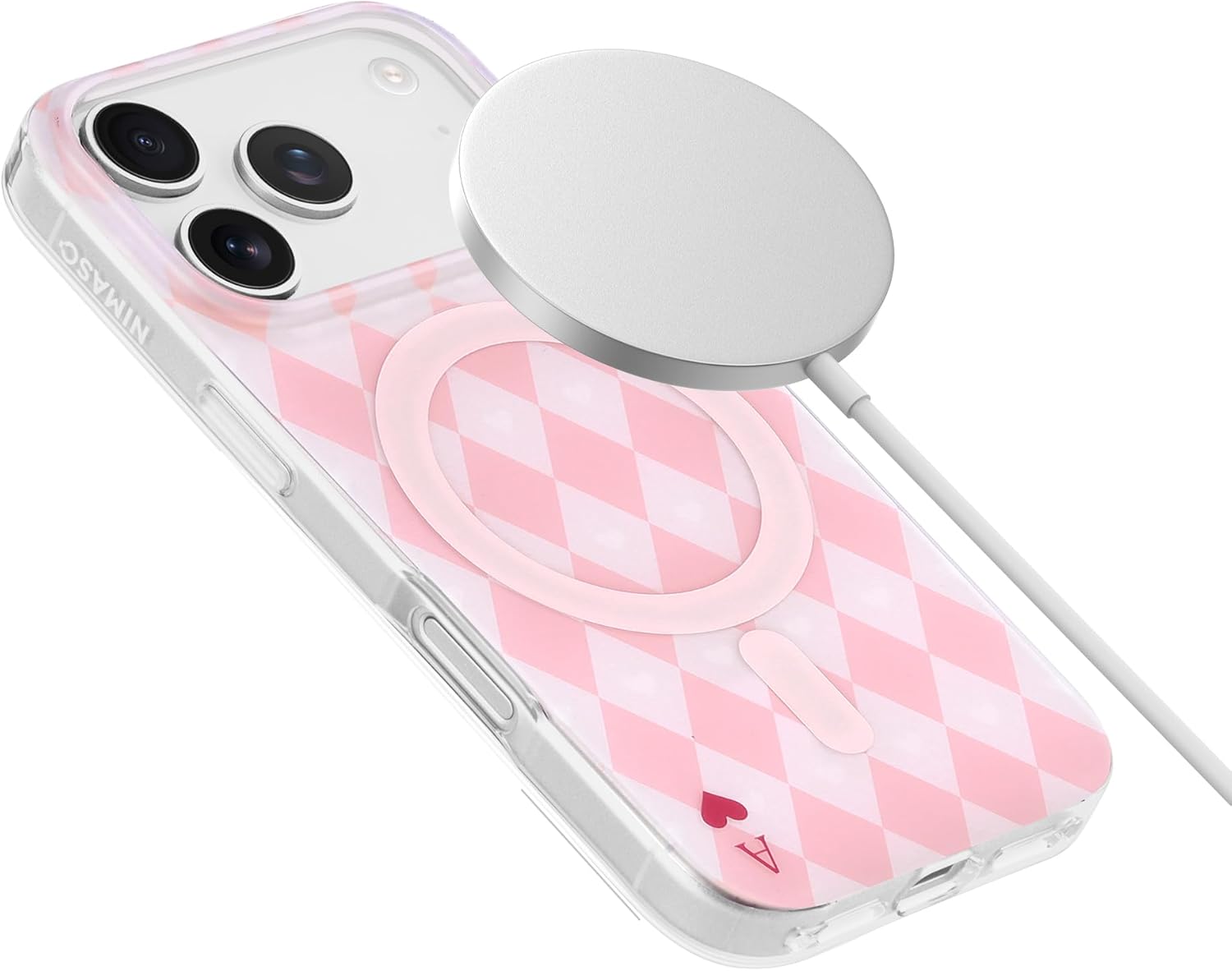 NIMASO for iPhone 17 Pro Case, Pink Poker Patten Case for Women Girls, Compatible with MagSafe, Cute Fashion Girly iPhone Cover