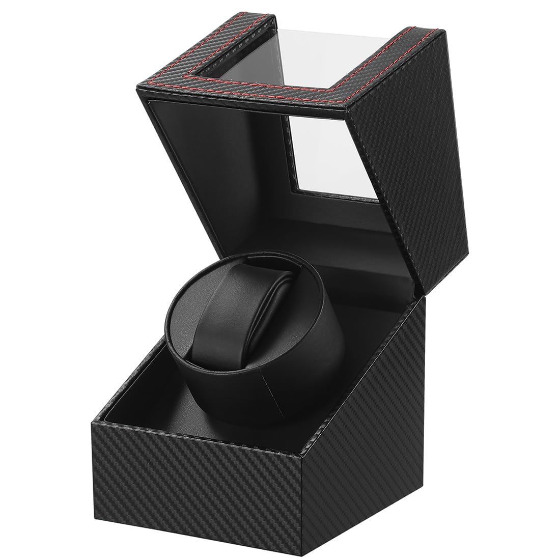 Caja de enrollador de Reloj automático, Caja de Reloj de Cuero Single Watch enrollador PU con Motor silencioso, Alimentado por batería o Adaptador Watch Winder