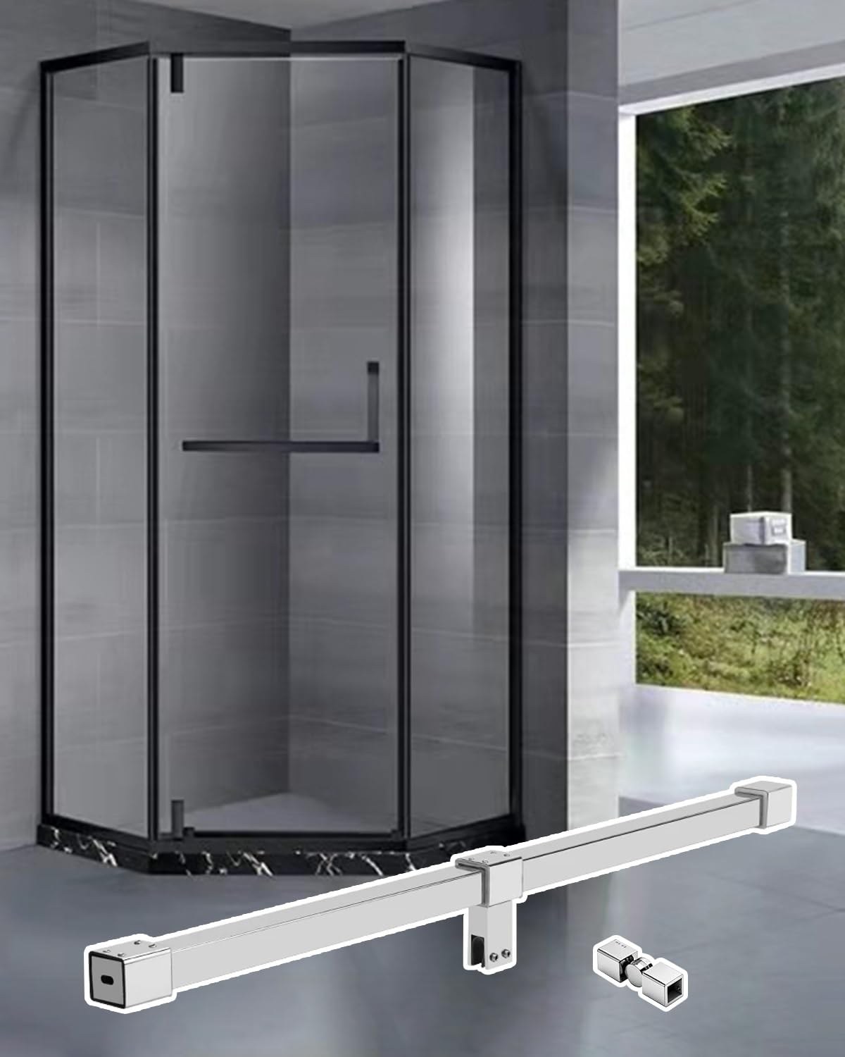 360° Rotation Shower Glass Support Bar 12 24 30 55 65 inch, Flexible Shower Screen Reinforce Arm Cuttable, Badroom Vitreous Fixed Clamp(Sliver,40cm/16in)