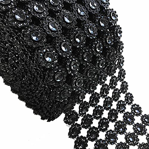 LOLASATURDAYS-Black Rhinestone Ribbon, 30FT Bling wrap, Diamond wrap mesh, Diamond roll, Diamond mesh
