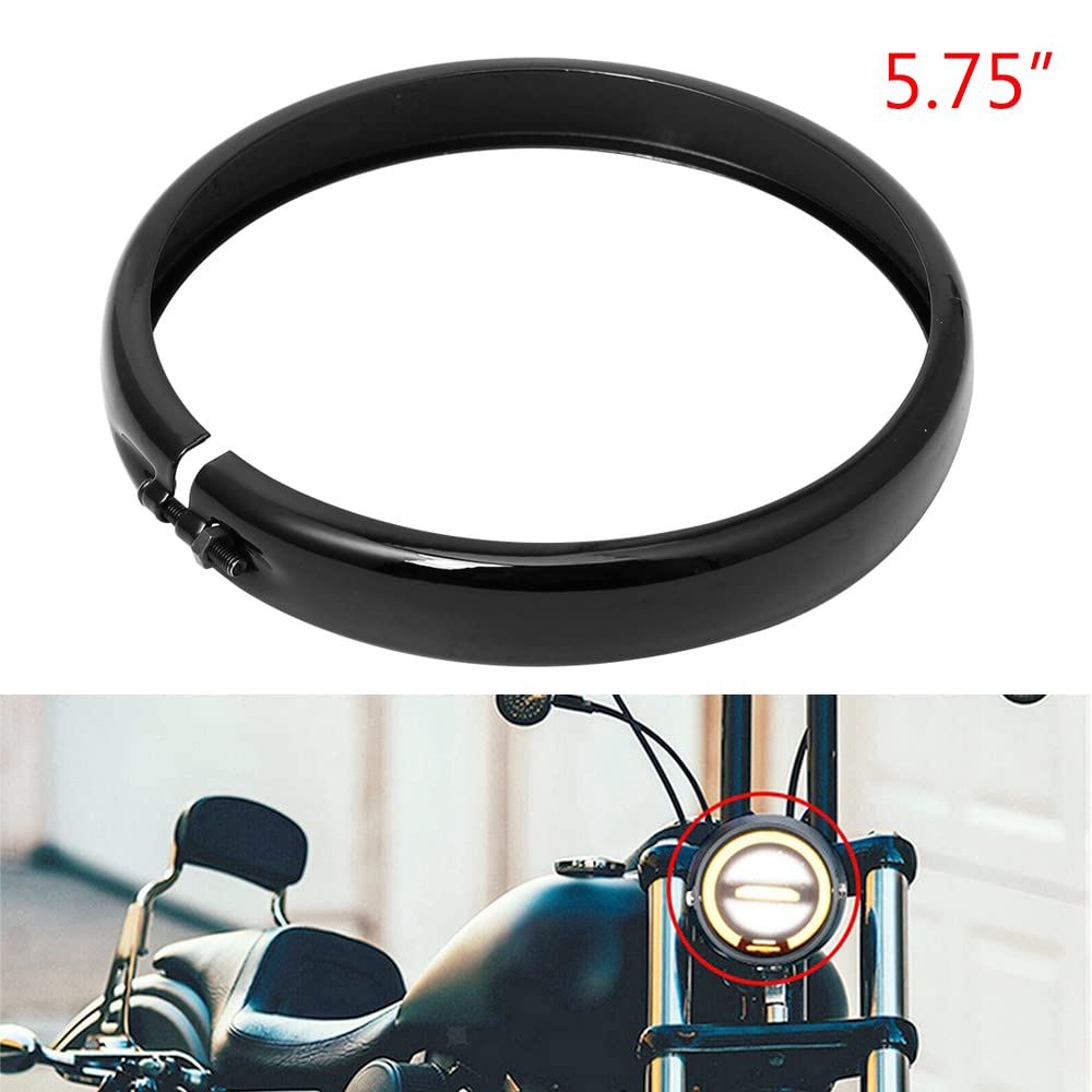Motorcycle 5.75" Headlight Trim Ring 5 3/4" Head Lamp Decorative Ring Fit for Harley Sportster 883 1200 Forty Eight Dyna Softail (Black)