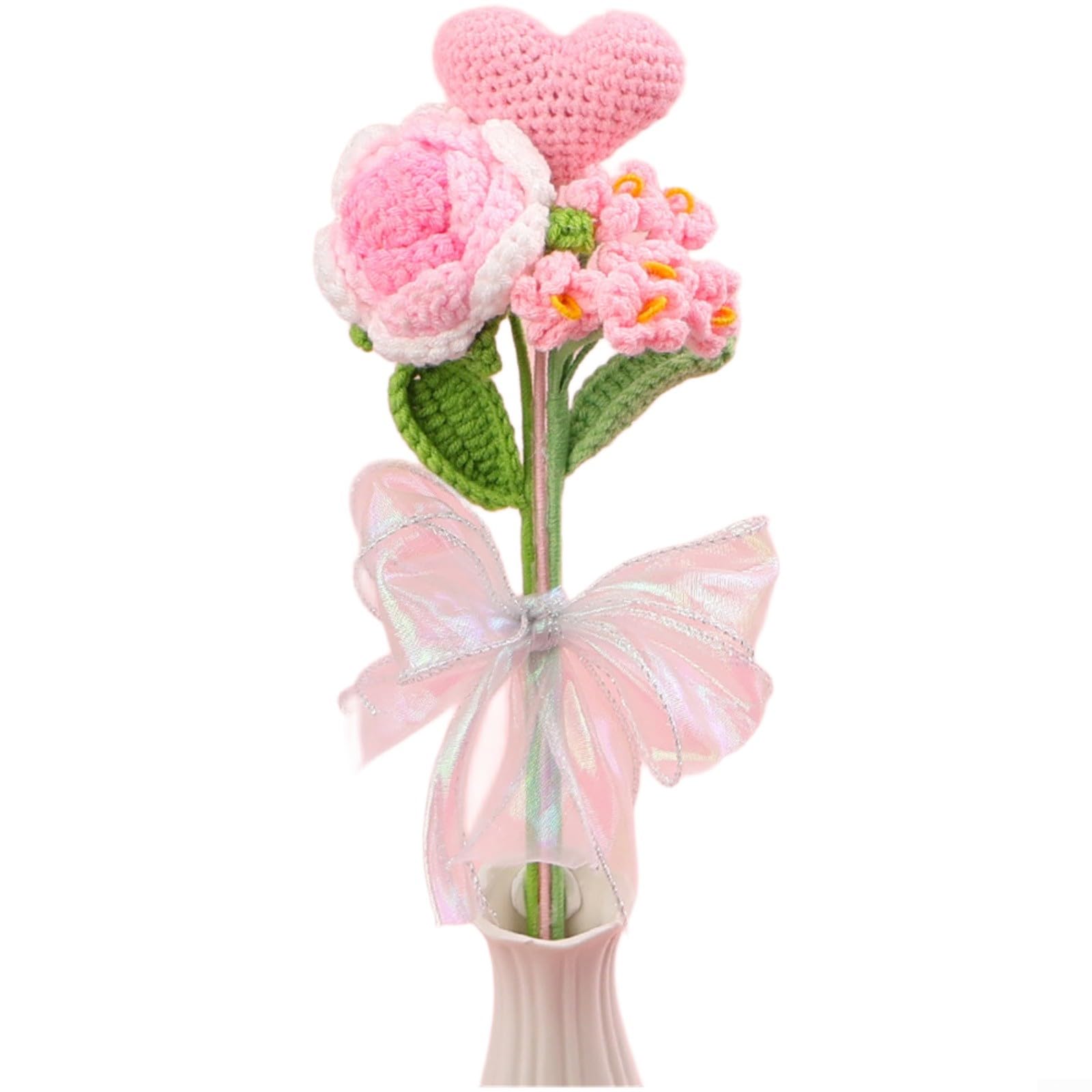 ASMJHQCLW Hand Woven Artificial Flowers, Handmade Crochet Rose Bouquet, Yarn Flowers for Wedding Party Office Home Decor,Multicolor(Pink2)